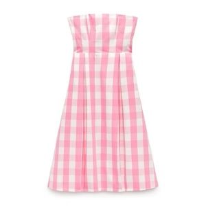 ZARA X BARBIE COLLECTION Pink Plaid Strapless Dress NWT (S)